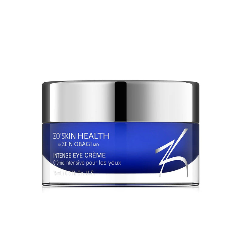ZO Intense Eye Creme bottle, a hydrating anti-aging eye treatment designed to reduce dark circles, fine lines, and wrinkles, suitable for all skin types.