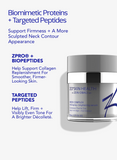 Zo Skin Health cream with text about biomimetic proteins, targeted peptides, and collagen replacement.
