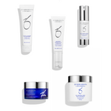 ZO Skin Normalizing System regimen displayed in a step-by-step format, showcasing each product for calming sensitive skin and promoting a healthy complexion