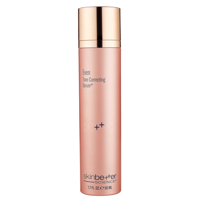 Skinbetter Science Even Tone Correcting Serum – sleek silver airless pump bottle designed to reduce hyperpigmentation, dark spots, and uneven skin tone for a brighter, more even complexion.