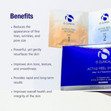 IS Clinical Active Peel System packaging with benefits listed on a white background