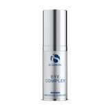 A bottle of iS Clinical Eye Complex 15g, designed for skincare and aimed at reducing under-eye puffiness, fine lines, and dark circles.