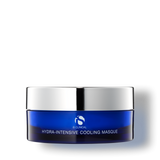 Blue and silver jar of IS Clinical Hydra-Intensive Cooling Masque on a white background