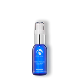 A blue bottle of iS Clinical Poly Vitamin Serum with a pump dispenser, labeled for skin care use.