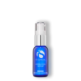 Blue serum bottle with silver cap labeled 'iS Clinical Hydra-Cool Serum' on a white background