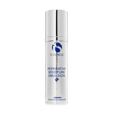 A pump bottle of iS Clinical Reparative Moisture Emulsion designed for skincare.