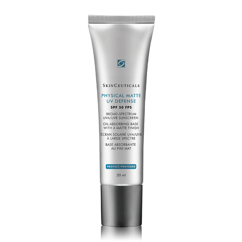 SkinCeuticals Physical Matte UV Defense SPF 50 tinted mineral sunscreen with matte finish in product packaging