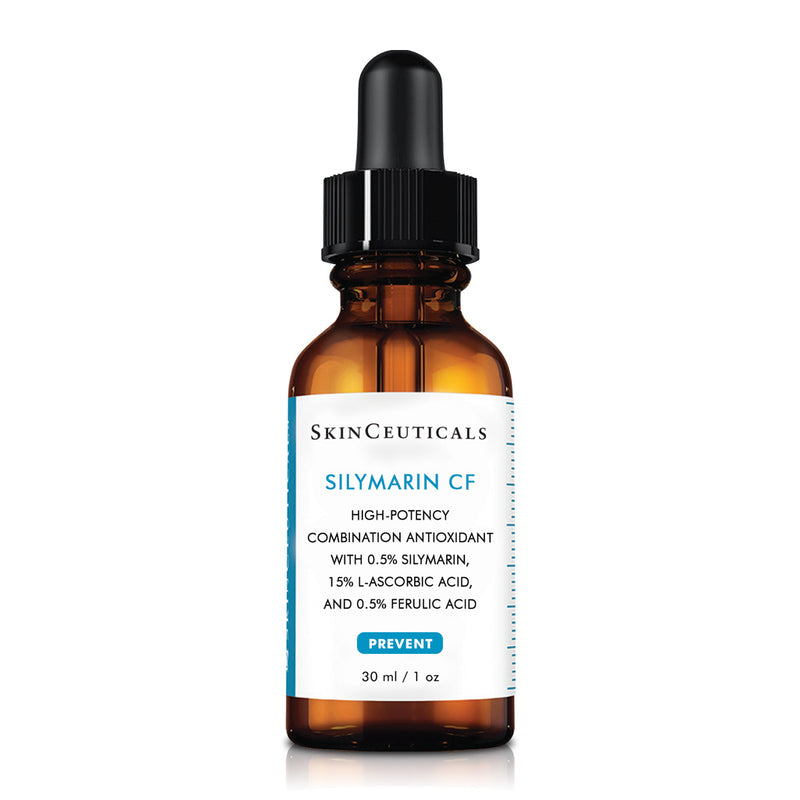 SkinCeuticals Silymarin CF antioxidant vitamin C serum for oily and blemish-prone skin, 30ml bottle on white background