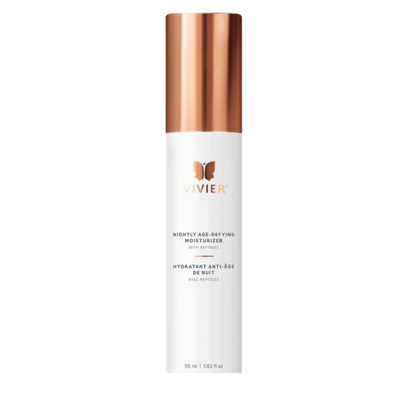Vivier Nightly Age-Defying Moisturizer bottle showcasing the rich, hydrating formula designed to reduce signs of aging and restore skin's natural moisture barrier