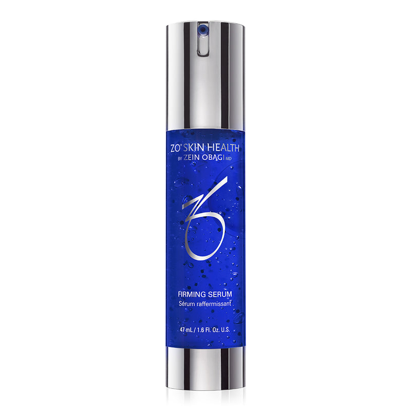 Product image of ZO® Firming Serum in sleek silver and white packaging, formulated to visibly tighten, lift, and improve skin elasticity for a more sculpted, youthful appearance—suitable for all skin types, including sensitive skin